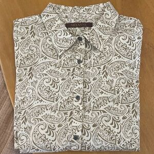 Shyanne Beige Paisley Button-Down Shirt with Turquoise-Accent Snap Buttons